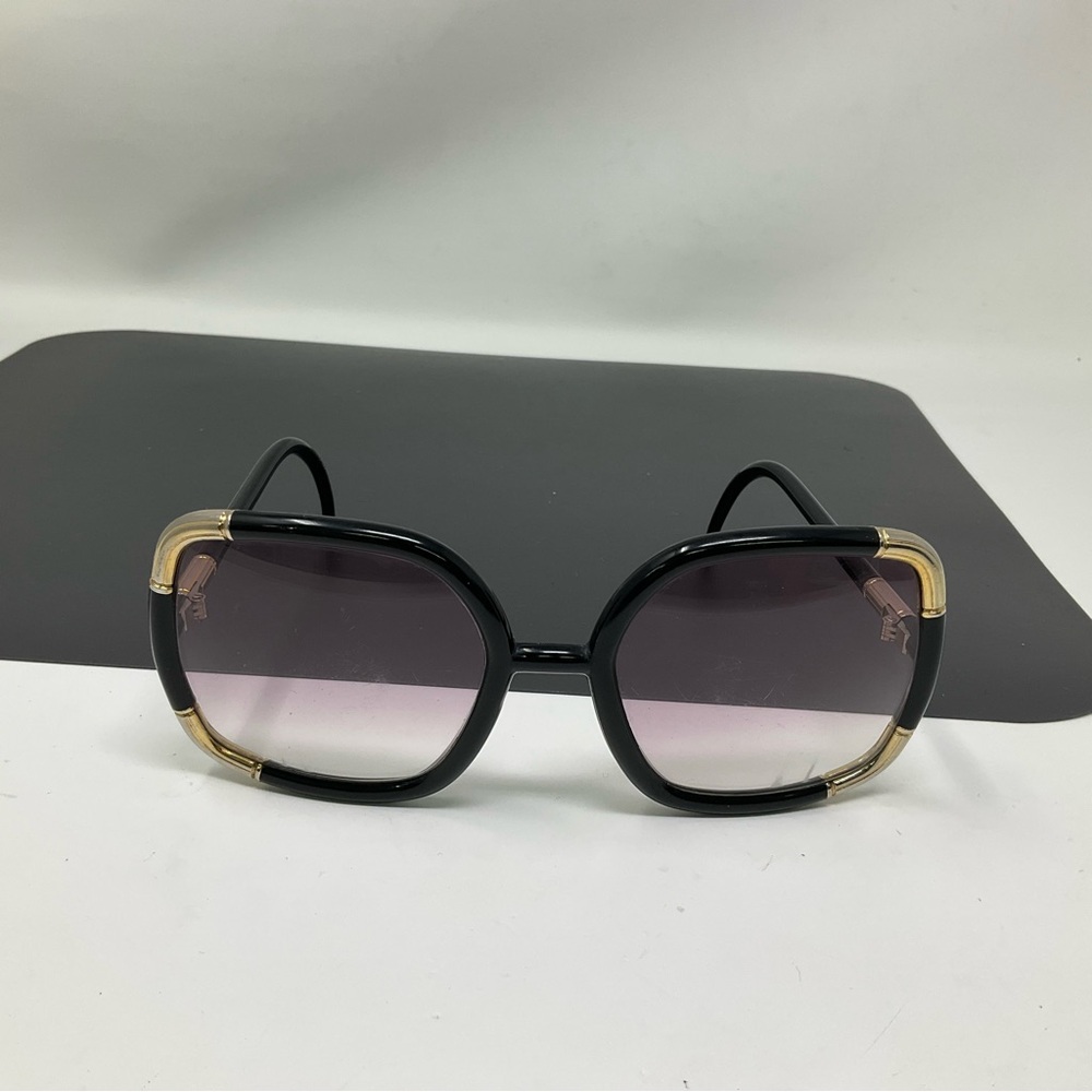Vintage Ted Lapidus Black and Gold Oversized Women's Sunglasses - Picture 2 of 7